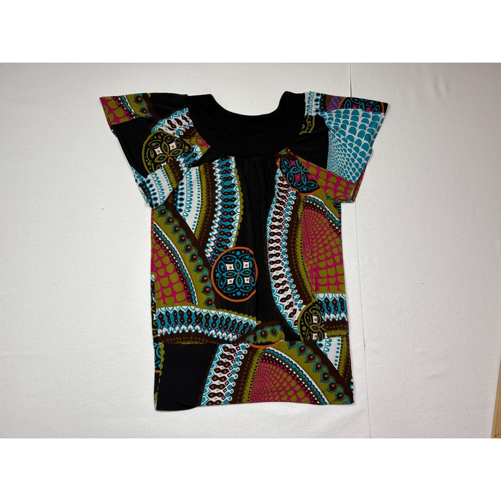 Max & Mia Women Geometric Paisley Print Cap Sleeve Tunic Top Multicolor Large